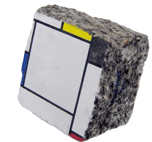 Piet Mondian rock painting Paris cobblestone