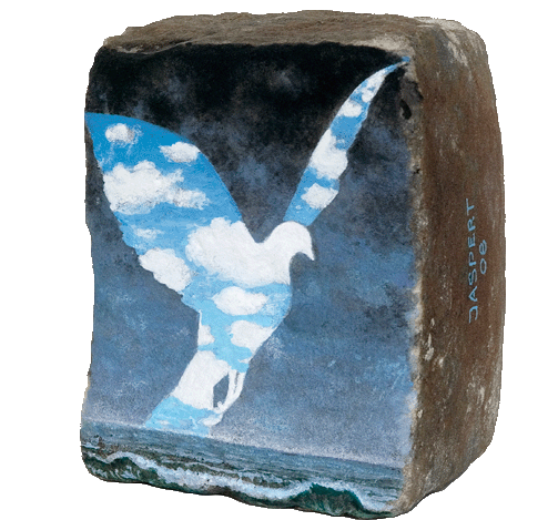 magritte big bird art concept rock painting