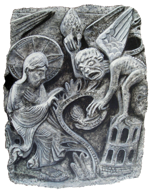 roman church relief trompe l'oeil God and Devil rock art painting 