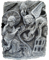 God and Devil, roman church relief contemporary mythology art Paris rock painting