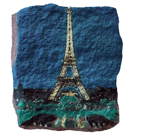 Eiffel-tower at night Paris cobblestone rock art painting